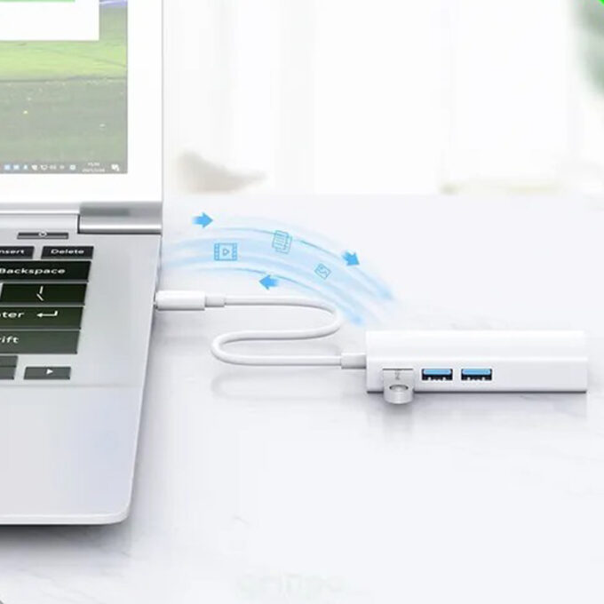 Adaptador Hub USB 4 en 1 Tipo C Ethernet Lan